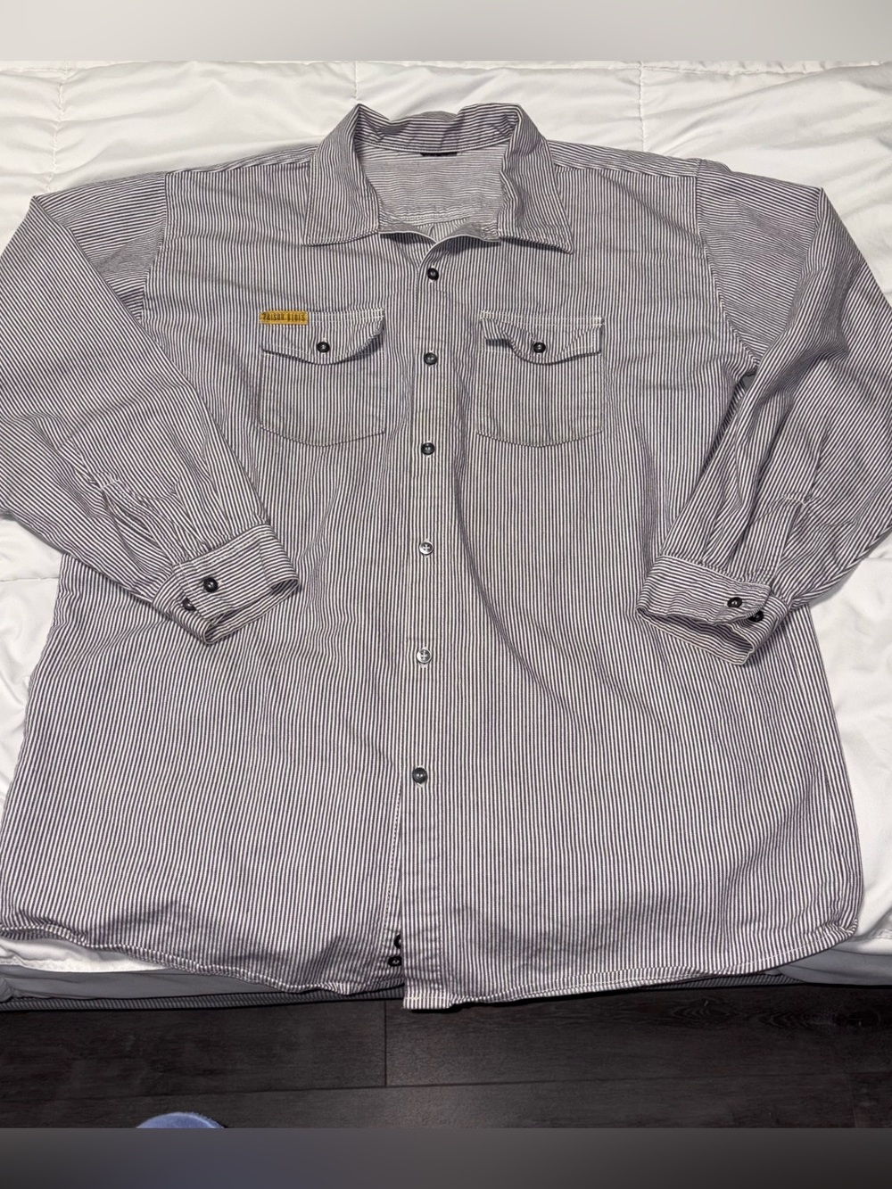 PRSN BLU Shirt Mens XL Striped Prison Blues Hickory Cotton Shirt